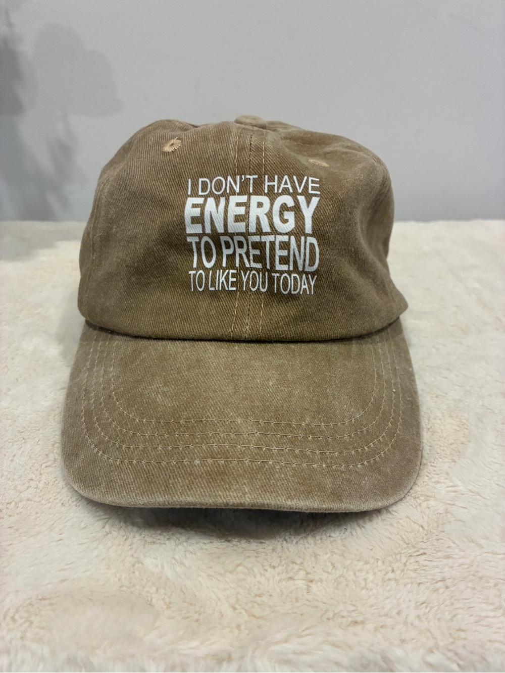 Vintage-Style Brown Statement Dad Hat - "I Don't Have Energy"
